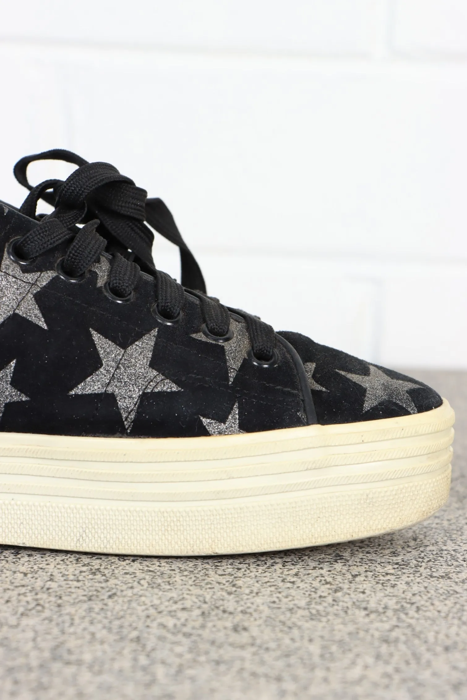 SAINT LAURENT Glitter Stars 'Court Classic' Black Suede Platform Sneakers (38.5)