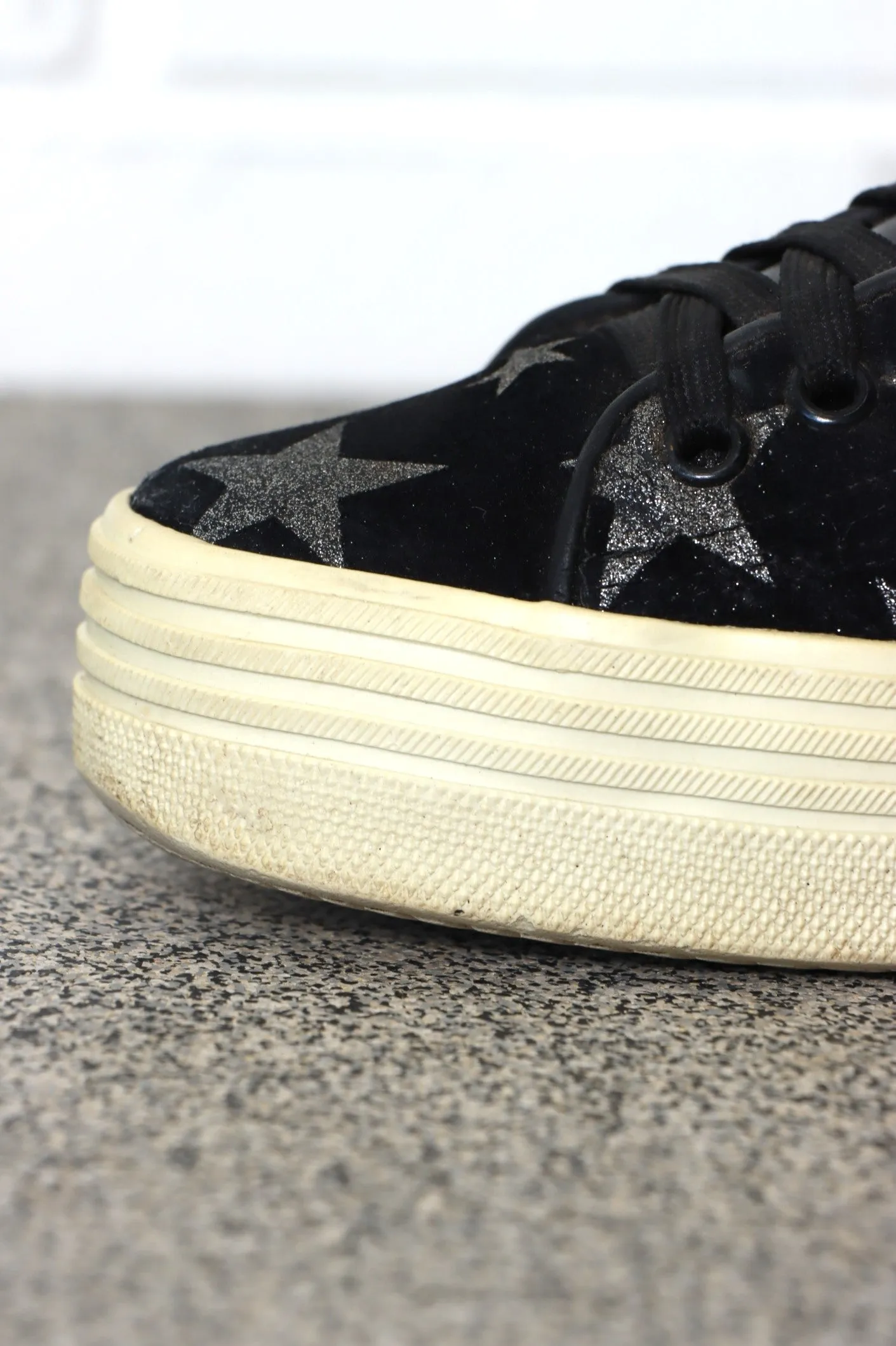 SAINT LAURENT Glitter Stars 'Court Classic' Black Suede Platform Sneakers (38.5)