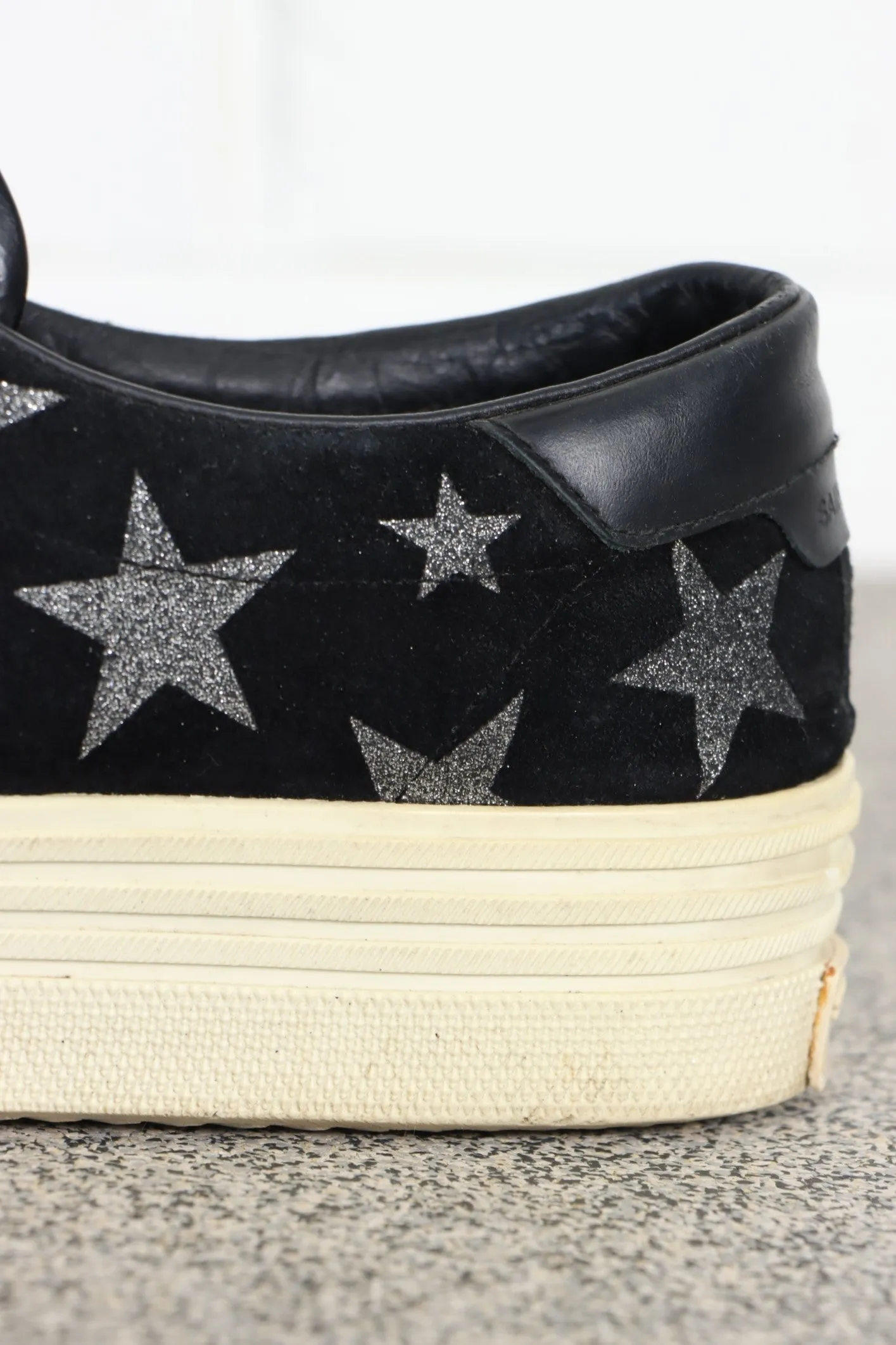 SAINT LAURENT Glitter Stars 'Court Classic' Black Suede Platform Sneakers (38.5)