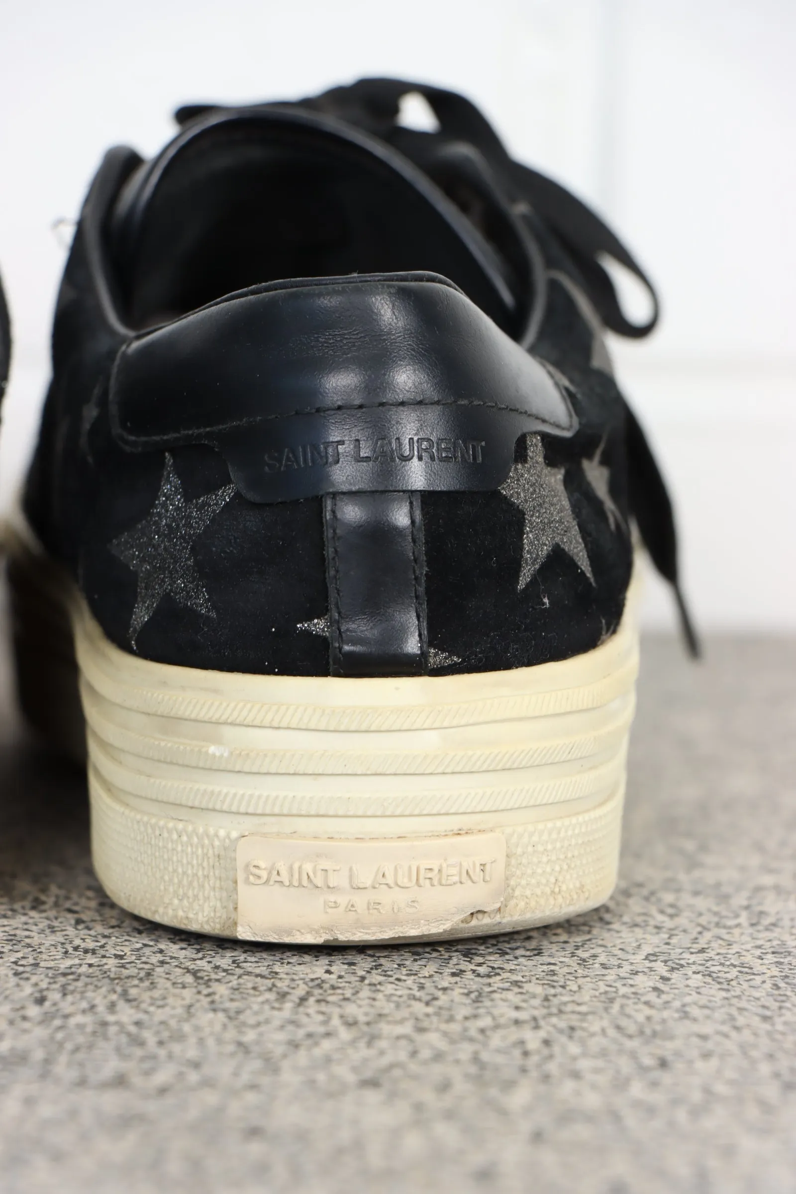 SAINT LAURENT Glitter Stars 'Court Classic' Black Suede Platform Sneakers (38.5)