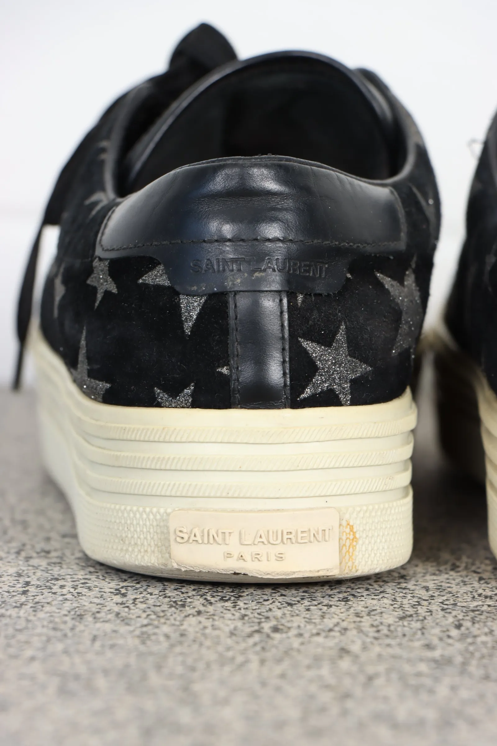 SAINT LAURENT Glitter Stars 'Court Classic' Black Suede Platform Sneakers (38.5)