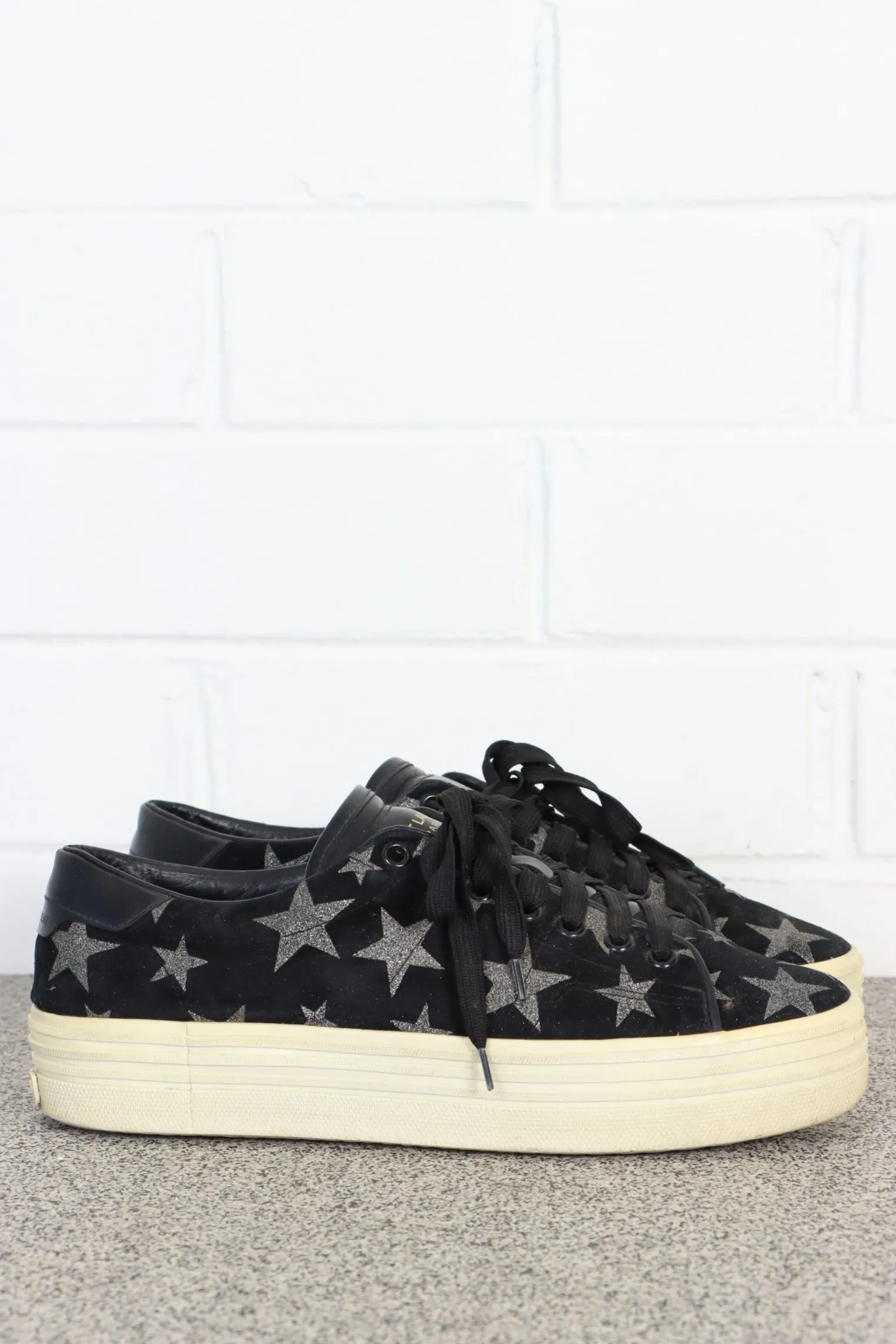 SAINT LAURENT Glitter Stars 'Court Classic' Black Suede Platform Sneakers (38.5)