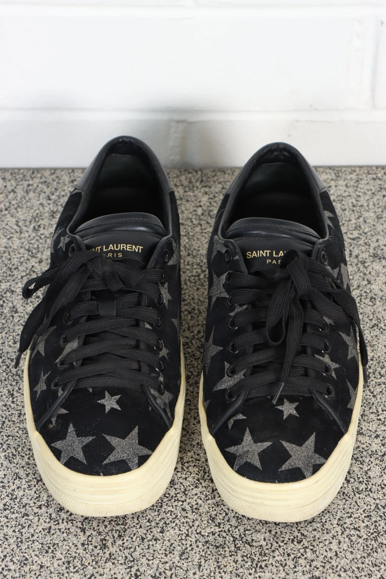 SAINT LAURENT Glitter Stars 'Court Classic' Black Suede Platform Sneakers (38.5)