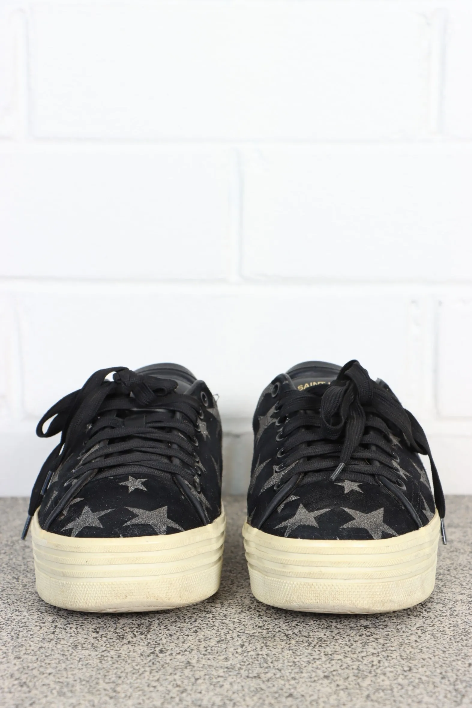 SAINT LAURENT Glitter Stars 'Court Classic' Black Suede Platform Sneakers (38.5)