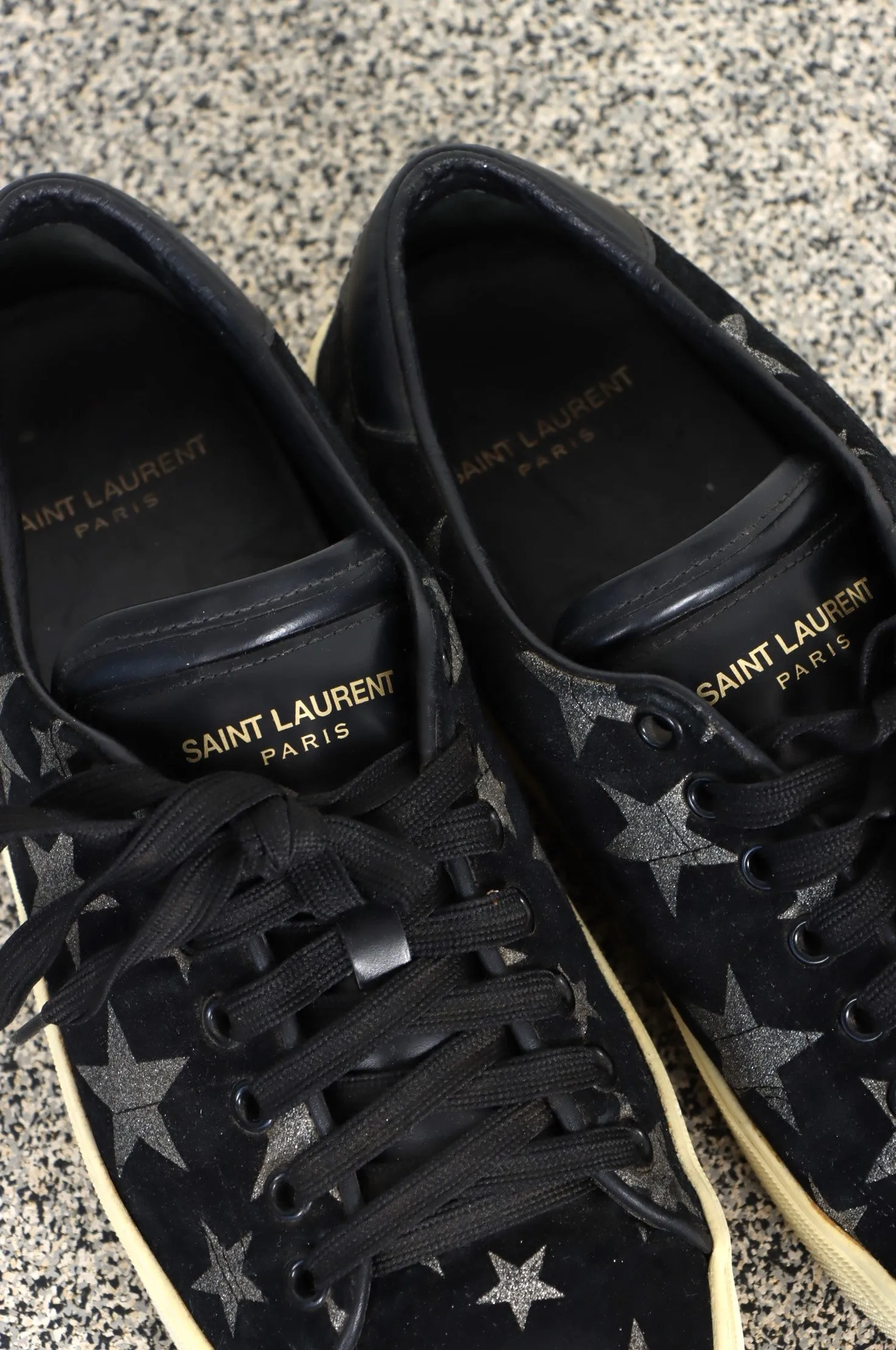 SAINT LAURENT Glitter Stars 'Court Classic' Black Suede Platform Sneakers (38.5)