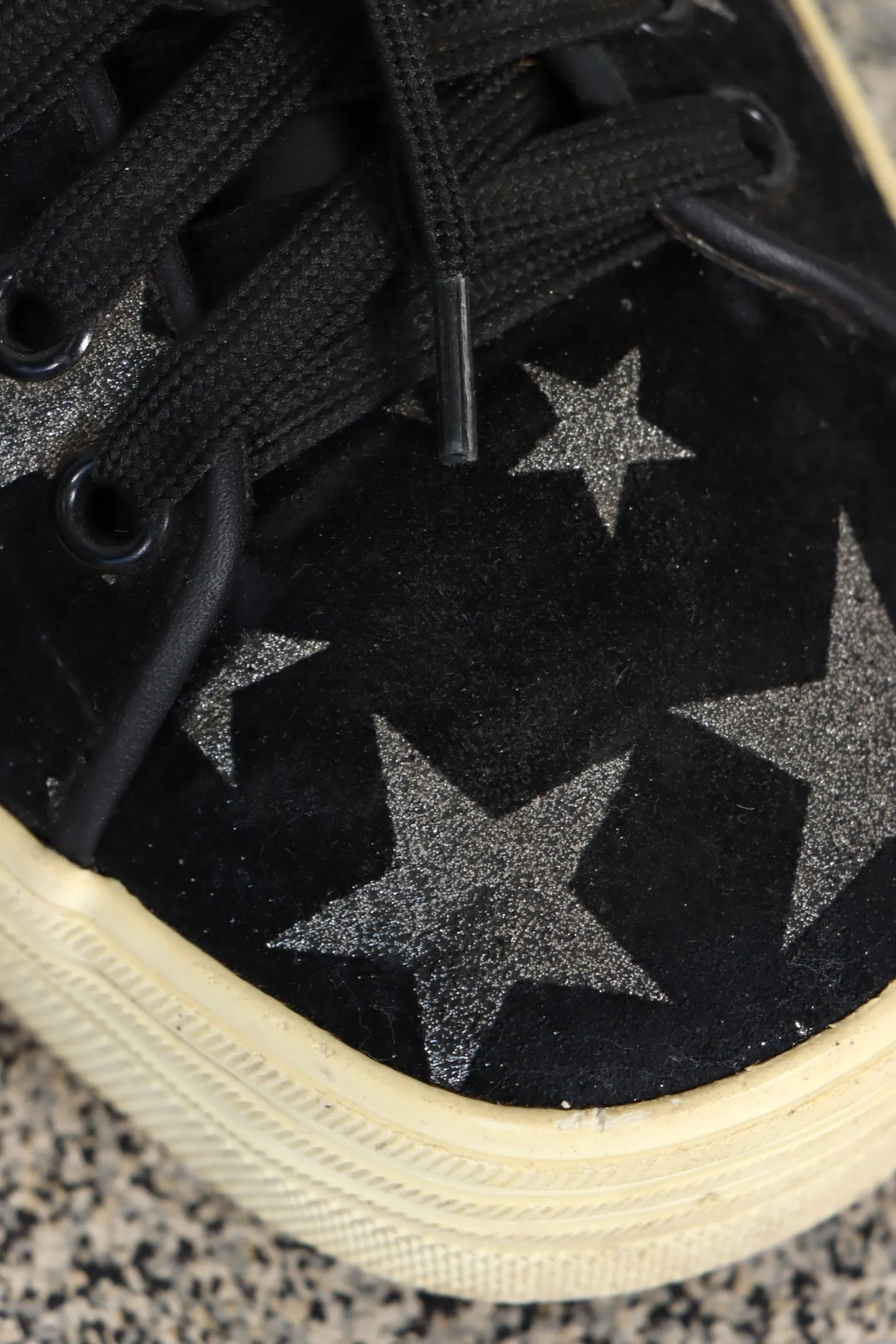 SAINT LAURENT Glitter Stars 'Court Classic' Black Suede Platform Sneakers (38.5)