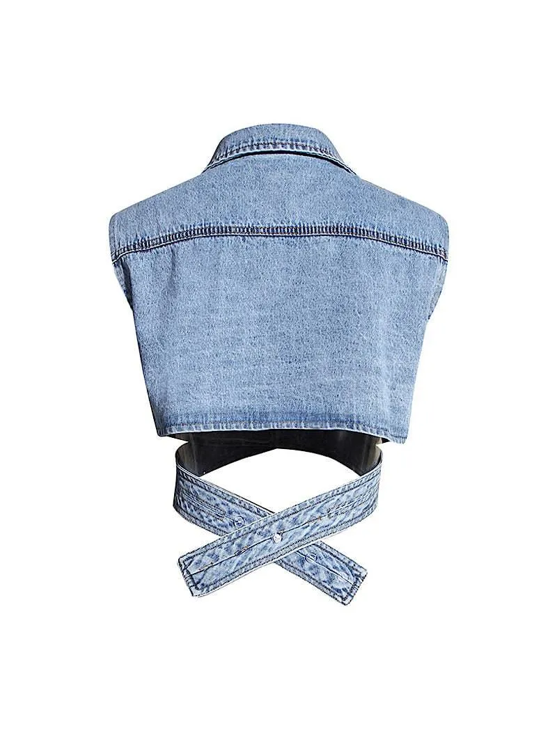 Sleeveless Wrap Short Denim Vest Top