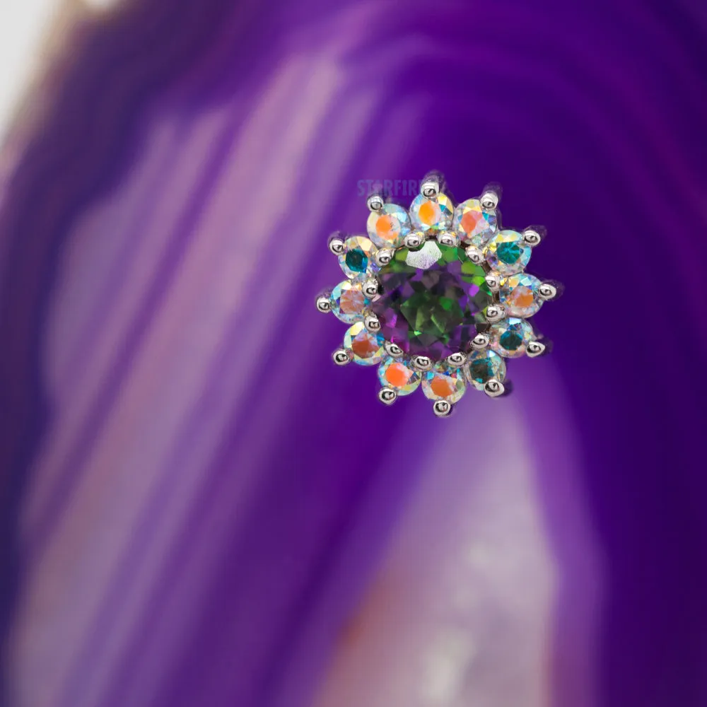 The Rose Threaded End in Gold with Mystic Topaz center & Mercury Mist Topaz' petals