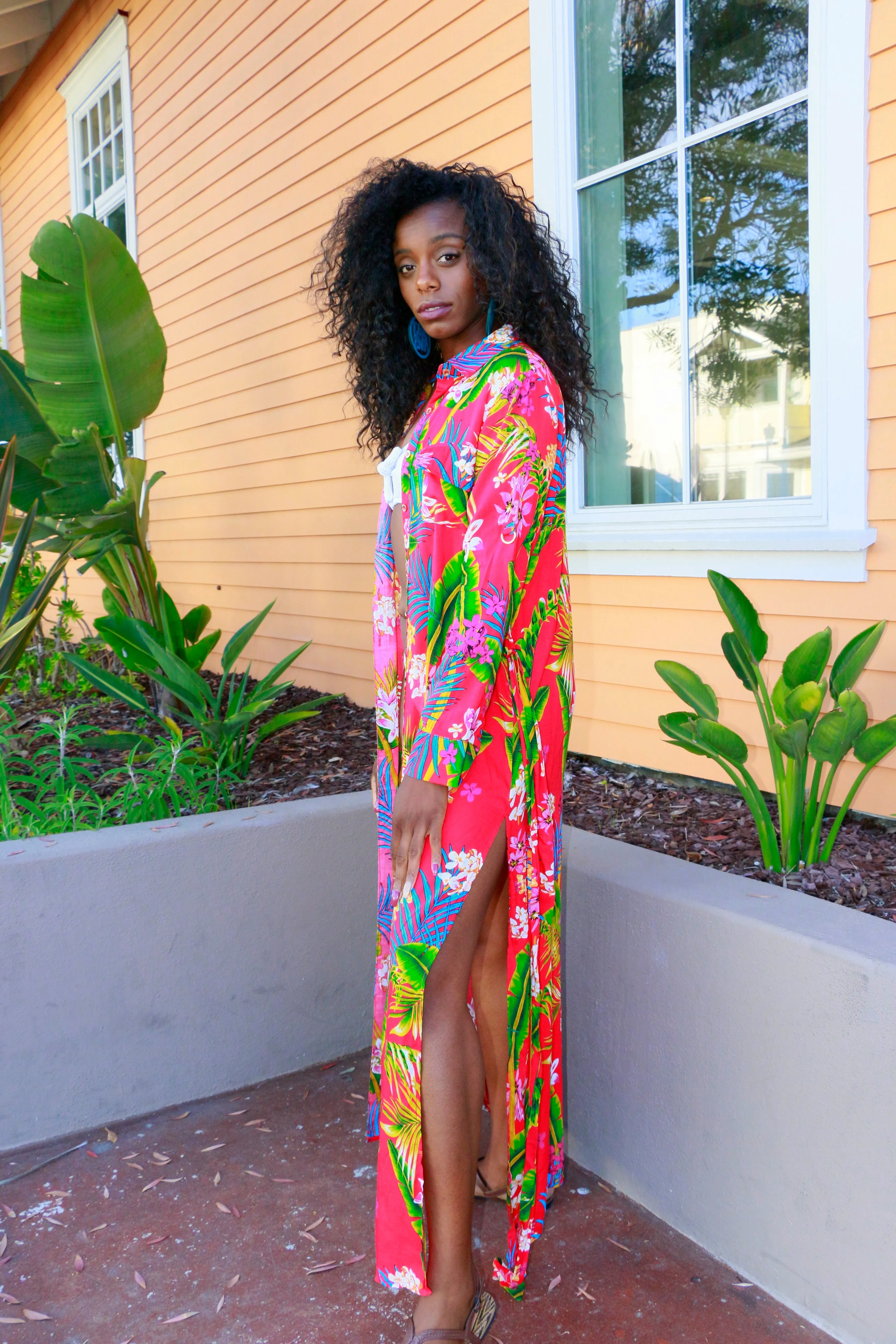 Tropical Belted Duster Dress