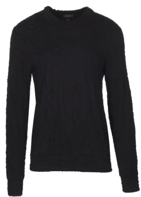 Twenty Men’s Black Double Layered Crinkle Crew Neck Pullover Sweatshirt