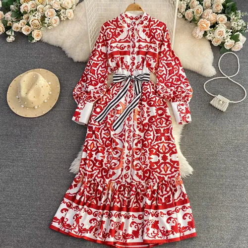 Women's Regular Dress Vintage Style Round Neck Long Sleeve Floral Maxi Long Dress Banquet