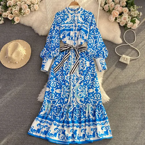 Women's Regular Dress Vintage Style Round Neck Long Sleeve Floral Maxi Long Dress Banquet