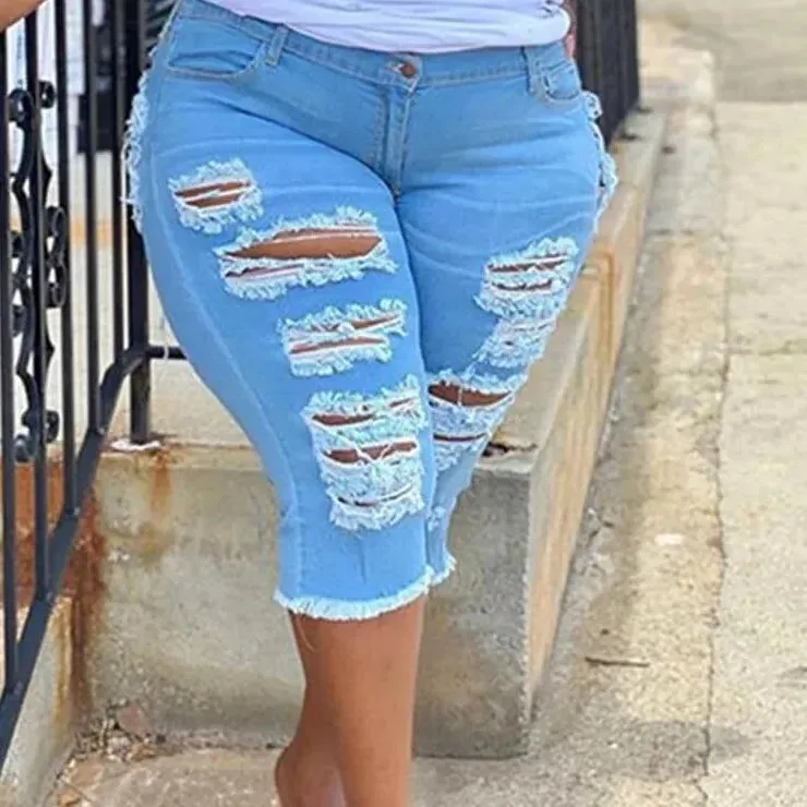 Women's Summer Sexy Style High-Waisted Ripped Tassel Skinny Shorts