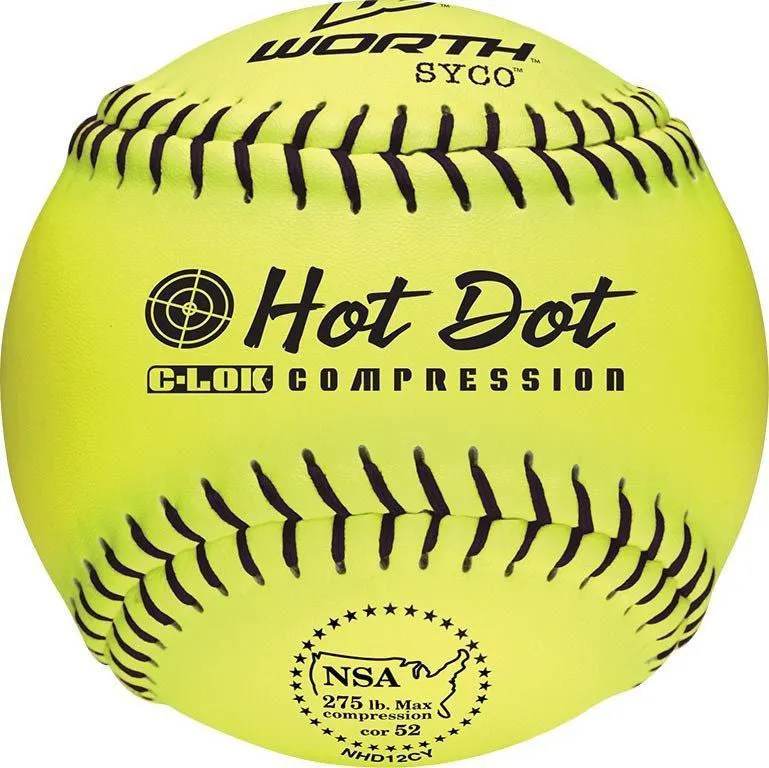 Worth NSA Hot Dot 12 52/275 Composite Slowpitch Softballs: NHD12CY