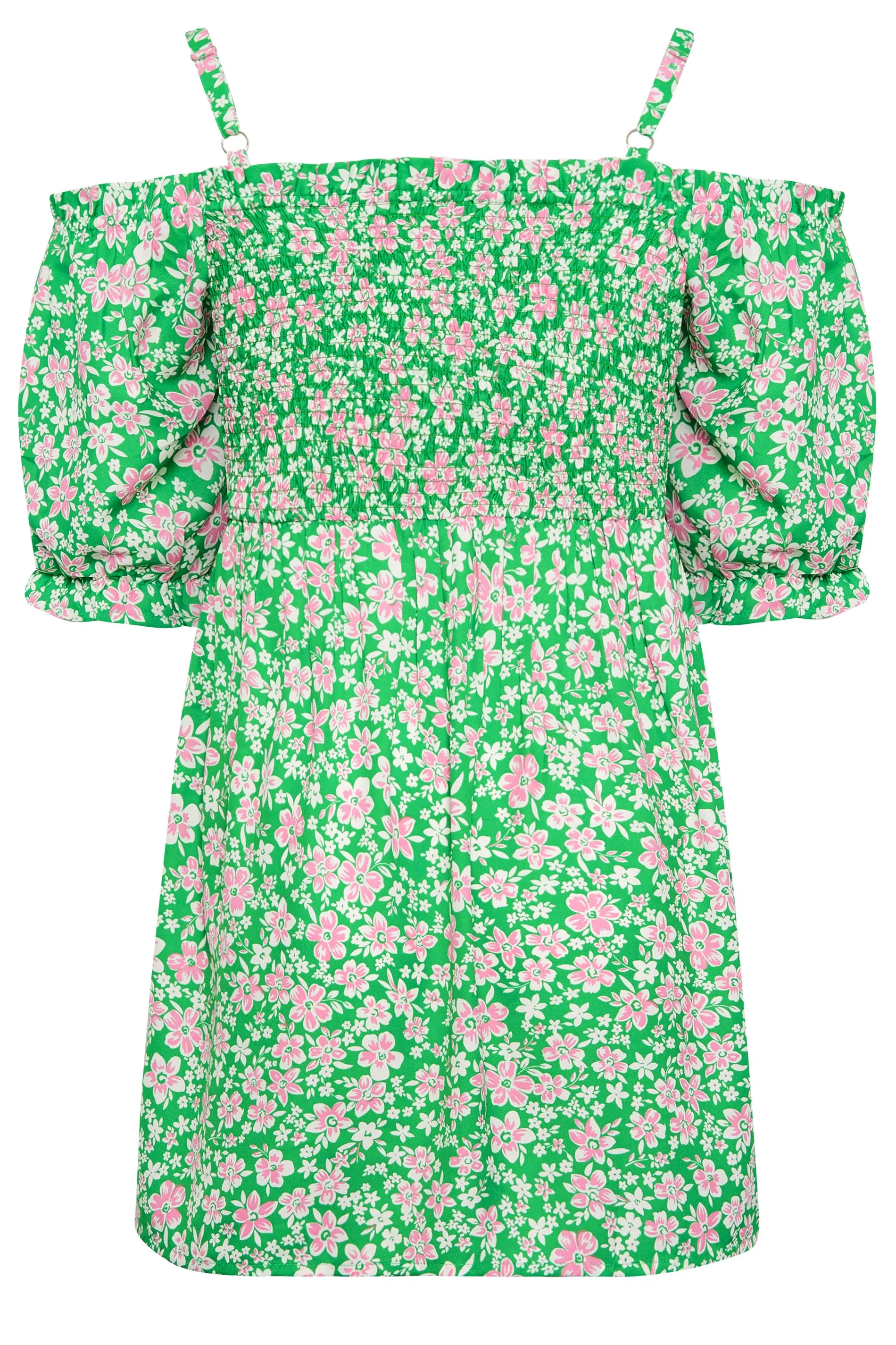 YOURS Curve Green Floral Print Cold Shoulder Top