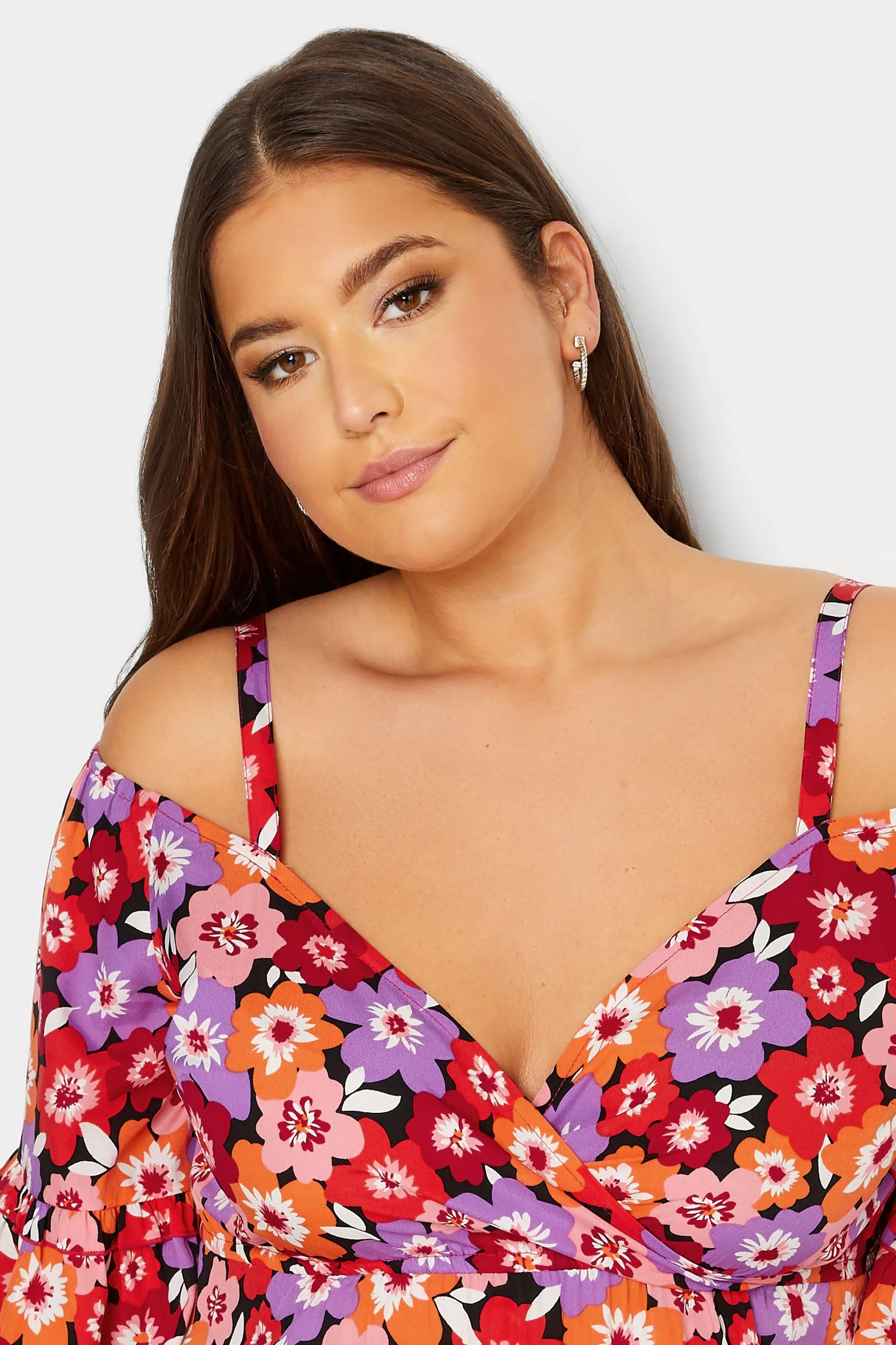 YOURS Curve Purple Floral Print Cold Shoulder Top