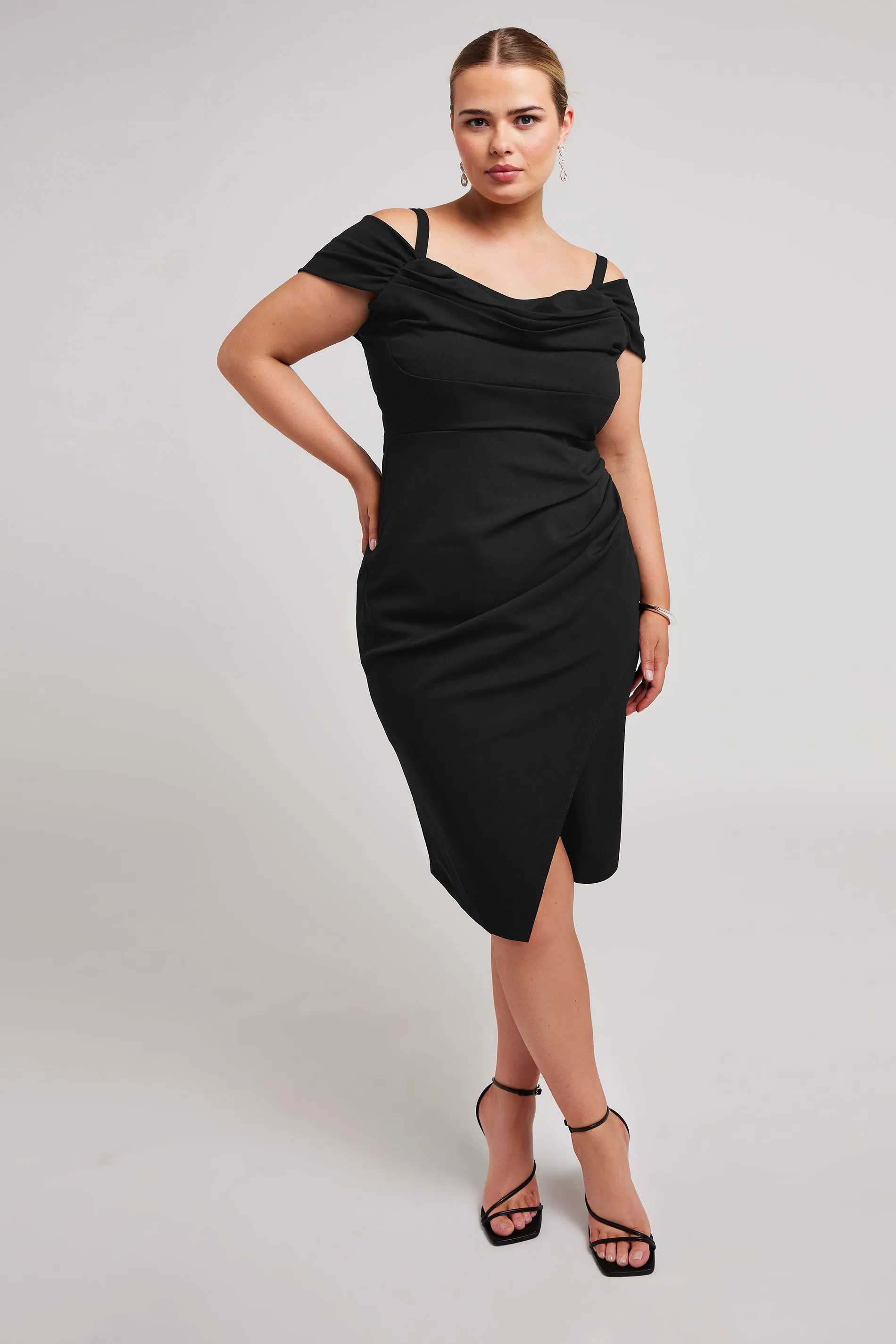 YOURS LONDON Curve Black Cold Shoulder Ruched Dress