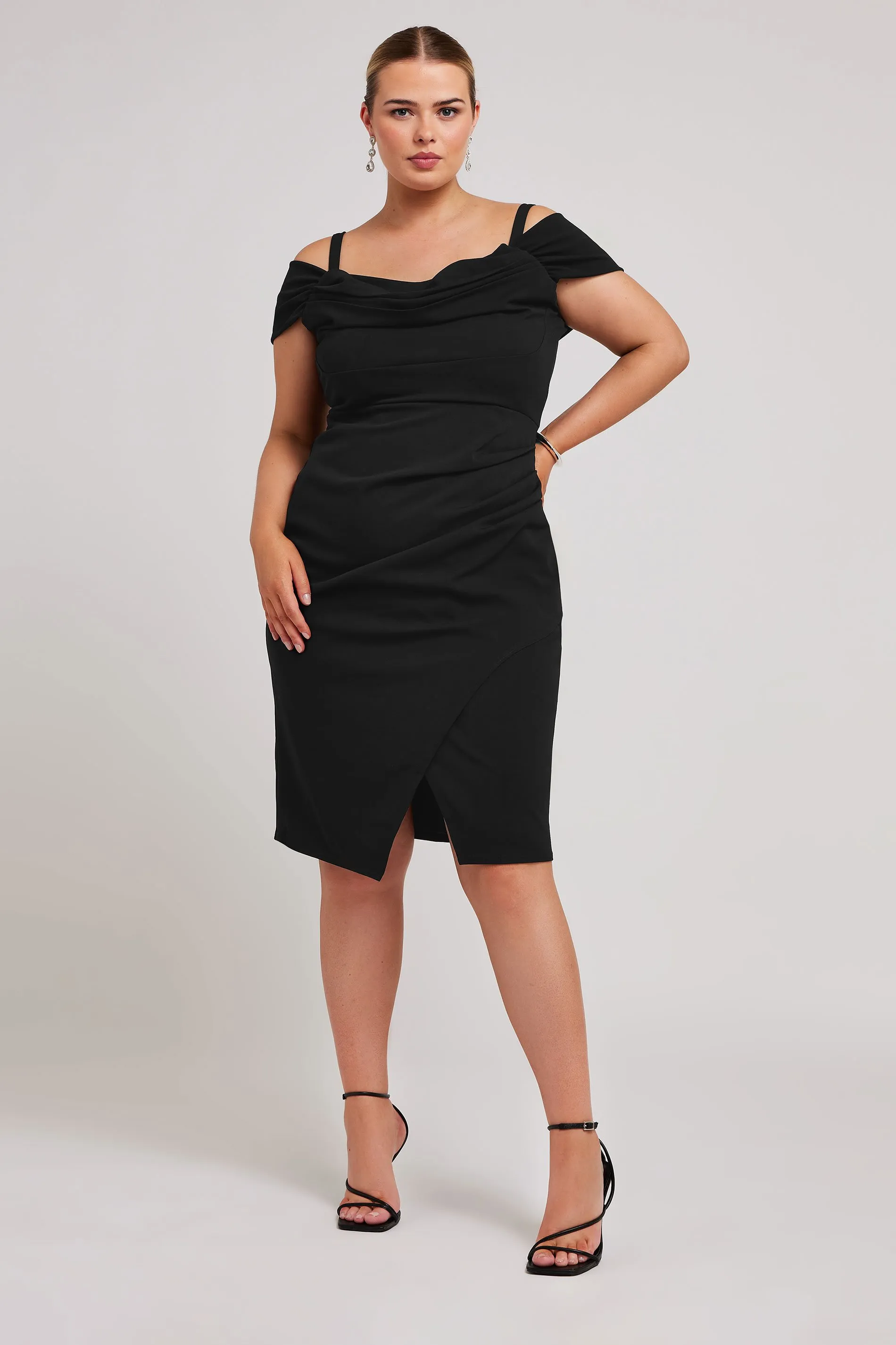 YOURS LONDON Curve Black Cold Shoulder Ruched Dress