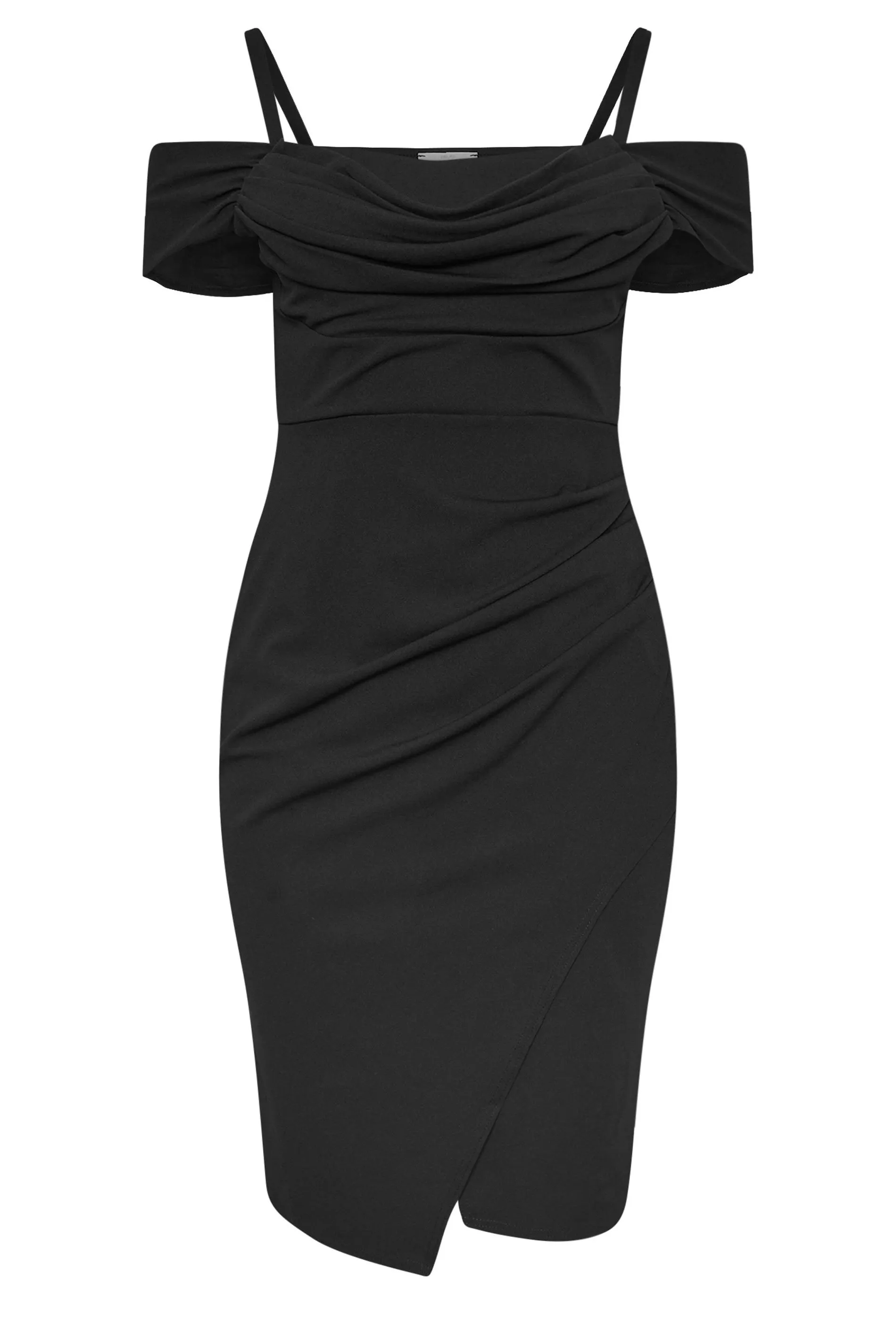 YOURS LONDON Curve Black Cold Shoulder Ruched Dress